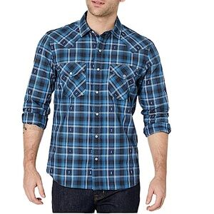 Pendleton Frontier Long-Sleeve Plaid Snap Front Shirt, Blue & Black, Size L, NWT